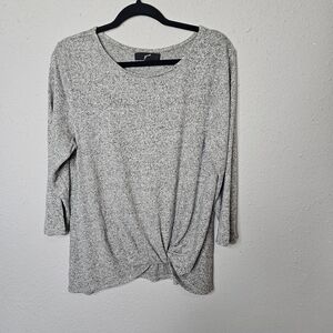 gnw Womens Thin Sweater‎ L Large Soft Gray Faux Knot 3/4 Sleeve Casual